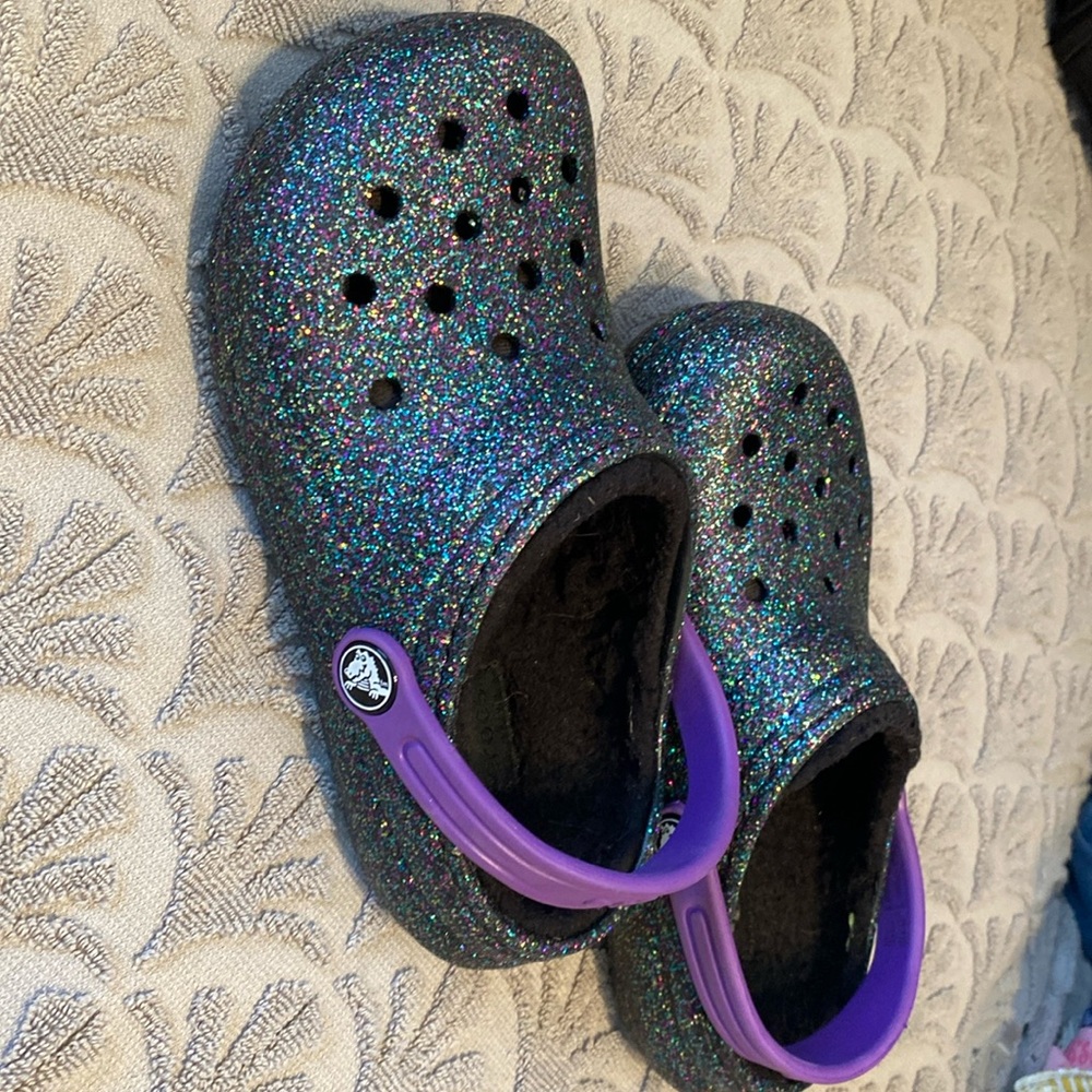 CROCS Kids Sparkly Sandals with Purple Strap